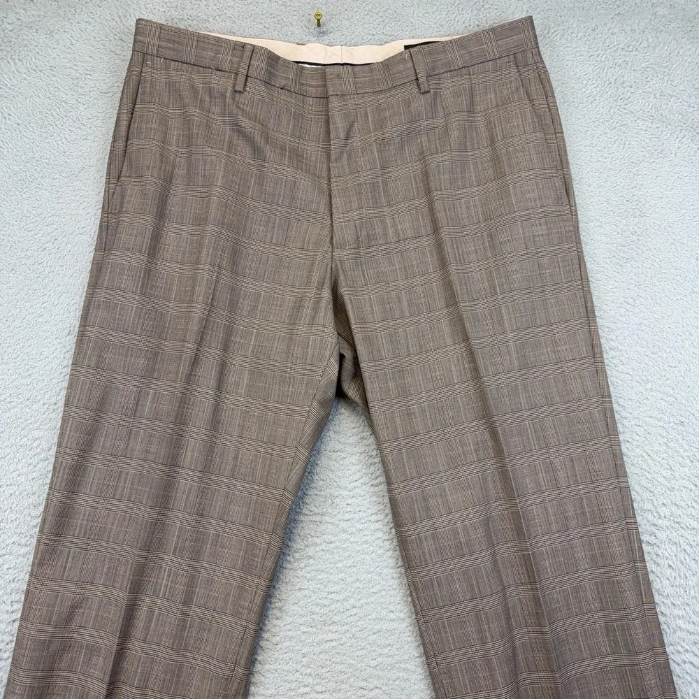 Banana Republic Dress Pants Mens 36x32 Brown Wool Tailored Slim Plaid Trousers